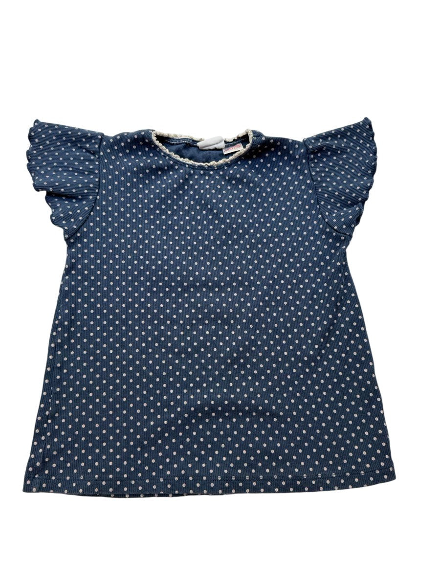 Zara Ribbed Polka Dot Blue Ruffle Top Size 4-5Y