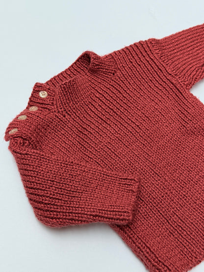 Handmade Rust Knit Sweater Button Shoulder 6M
