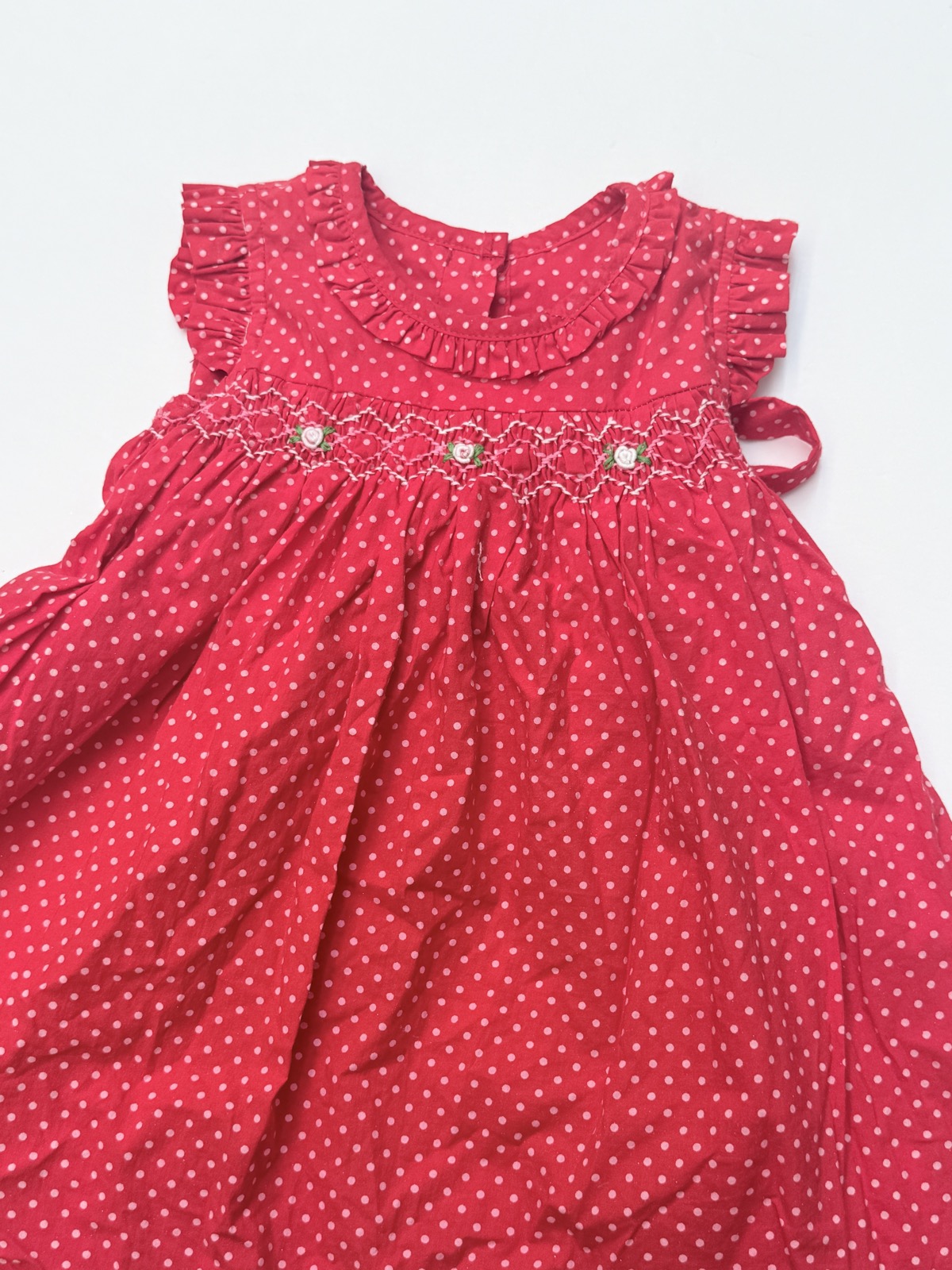 Fulin Kids Red Smocked Cotton Polka Dot Dress 24M