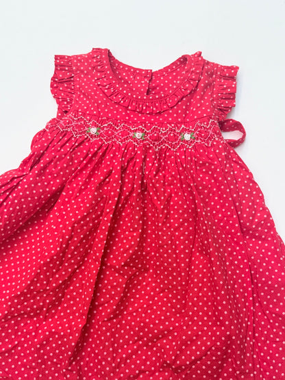 Fulin Kids Red Smocked Cotton Polka Dot Dress 24M