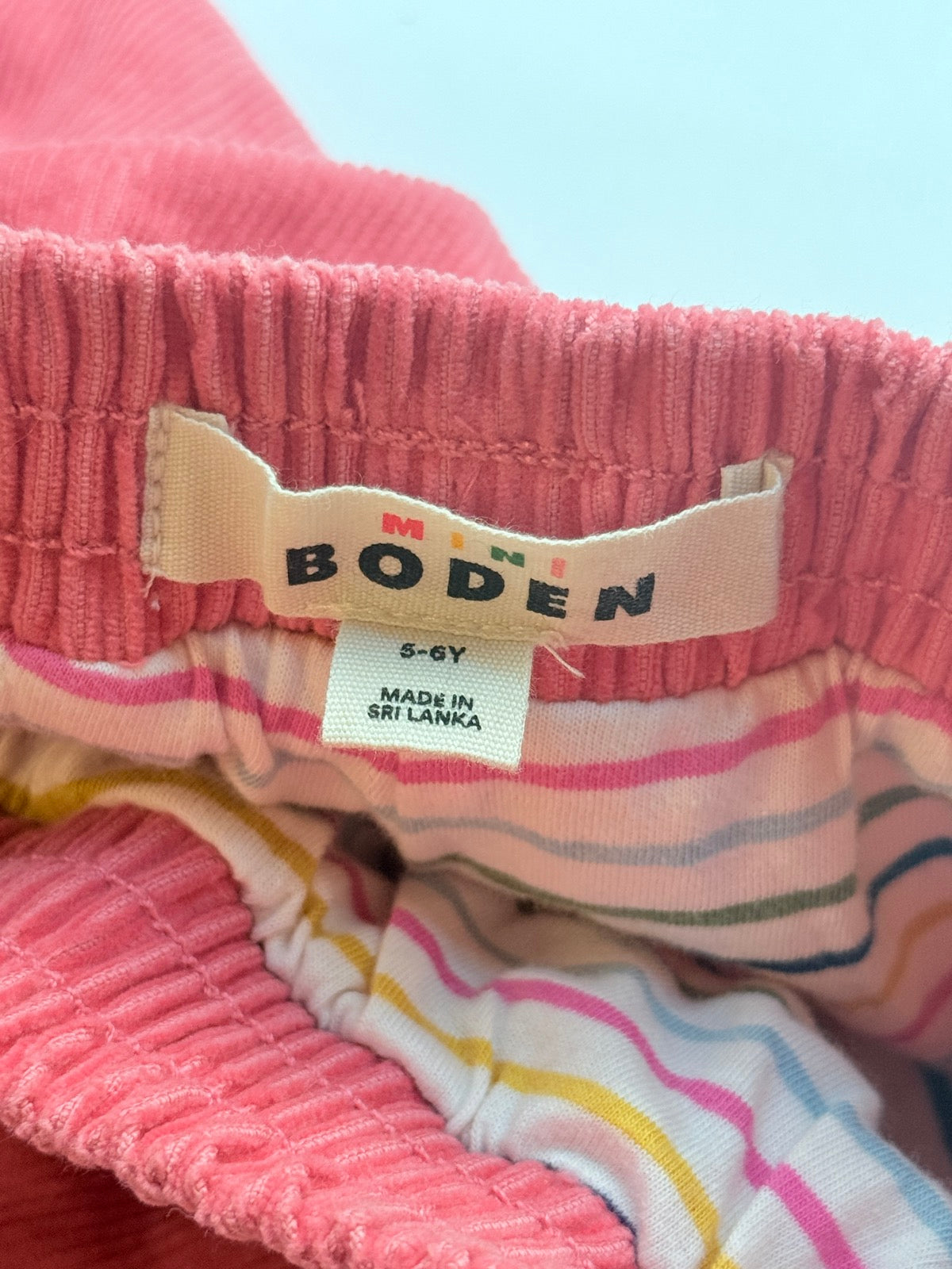 Mini Boden Pink Corduroy Lined Pants 5-6Y