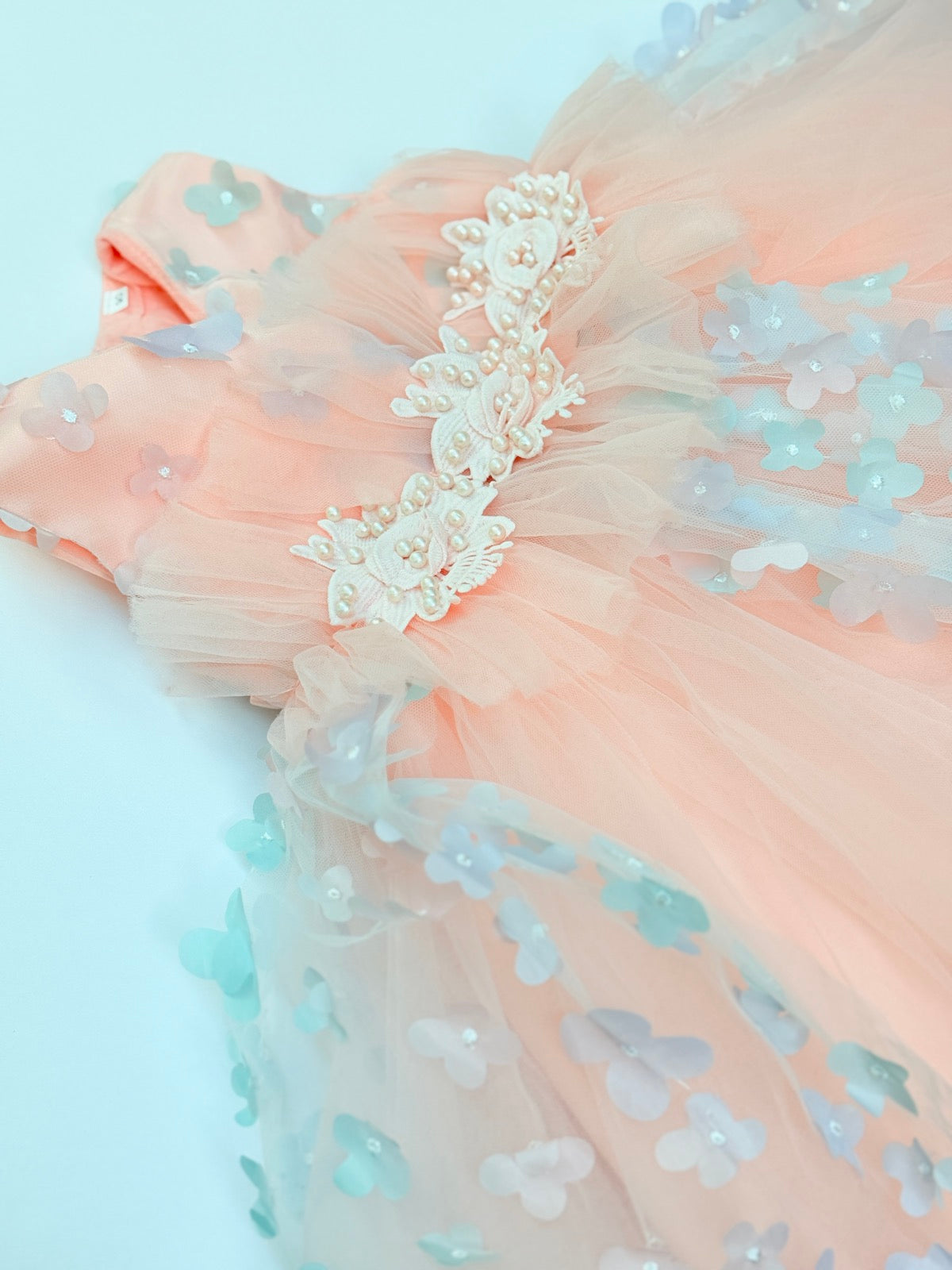 Unknown Peach Tulle Floral Girls Dress Size 6