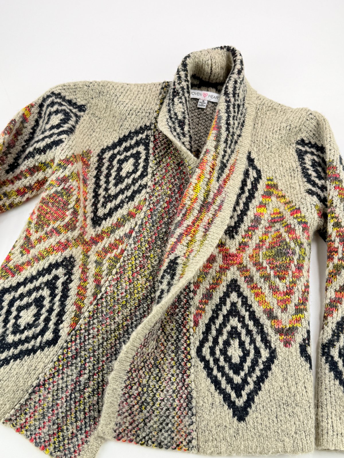 Woven Heart Aztec Knit Cardigan Size 4