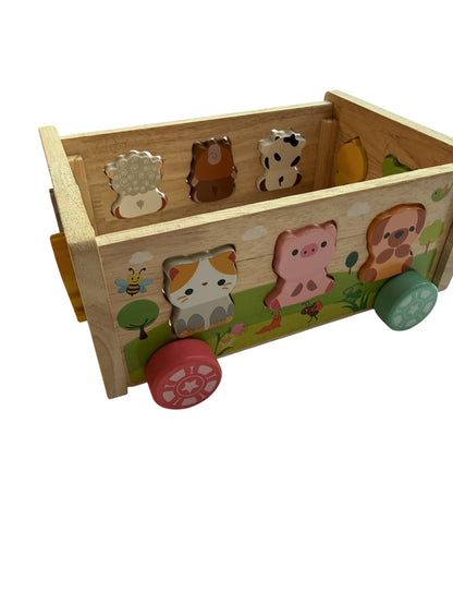 Montessori Wooden Animal Shape Sorter Wagon Toy