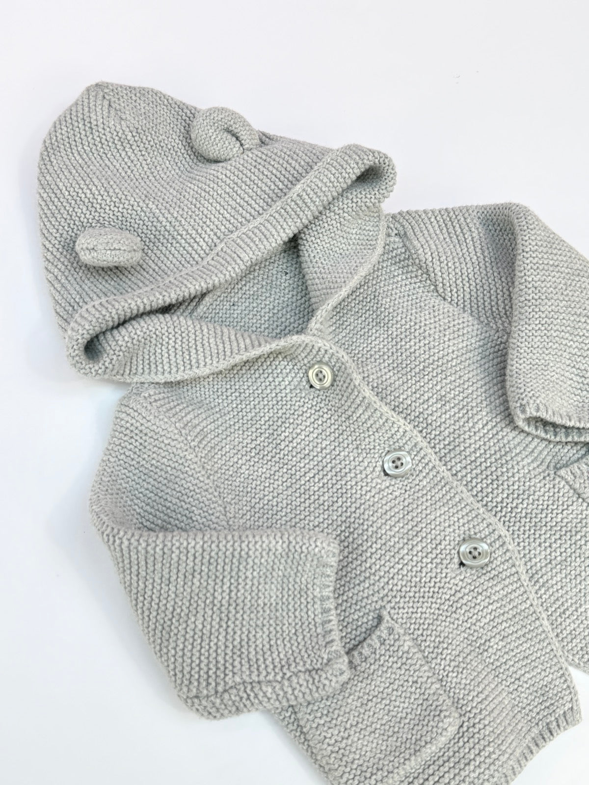 Gap Gray Bear Ear Hooded Cardigan 3-6M