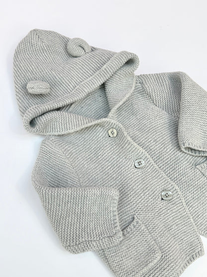 Gap Gray Bear Ear Hooded Cardigan 3-6M