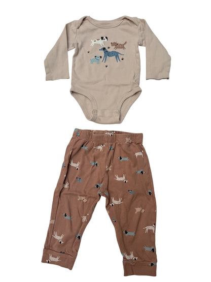 Pekkle Dog Print Bodysuit Pants Set 12M