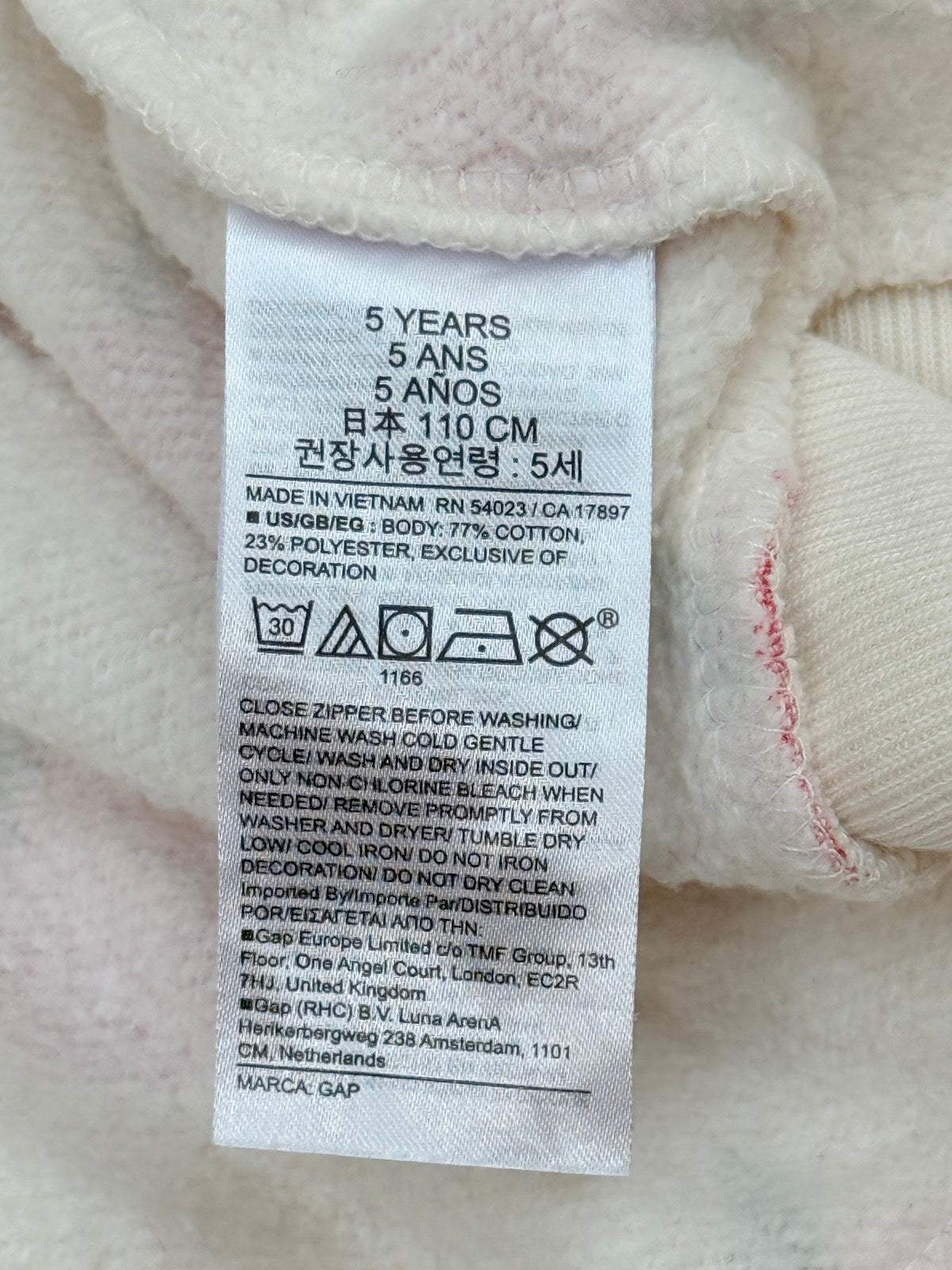 Baby Gap Apple Print Zip Hoodie Size 4-5Y