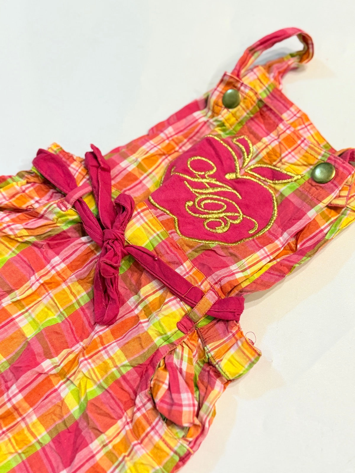 Apple Bottoms Plaid Shortall Romper 12M
