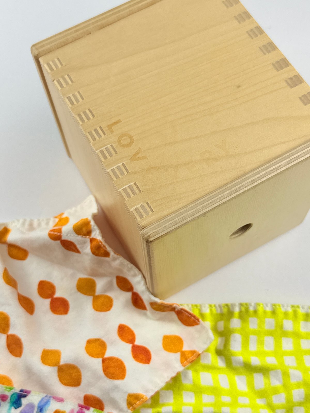 Lovevery Wooden Tissue Box Toy with Scarves