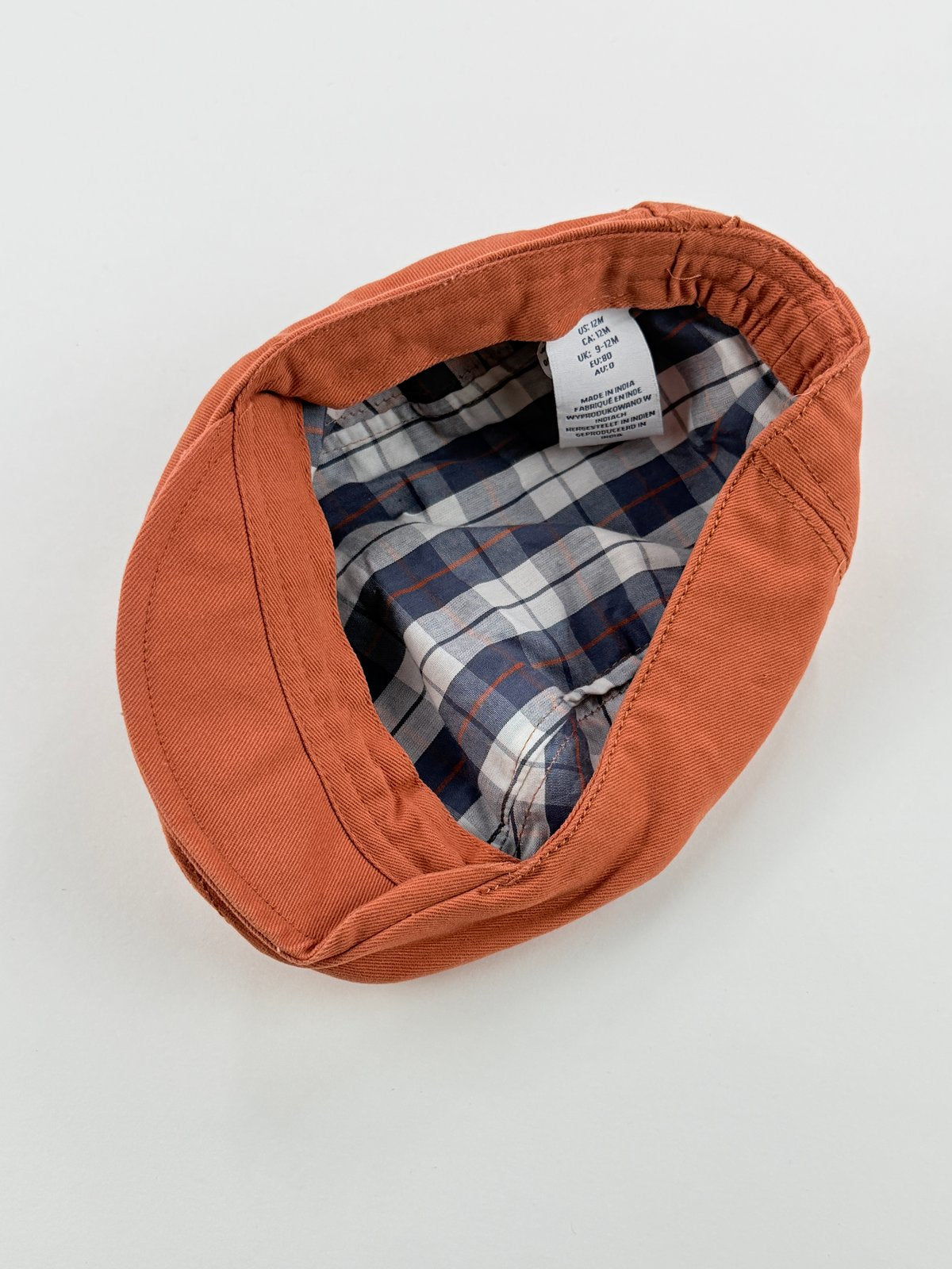 Orange Plaid-Lined Flat Cap Hat 12M
