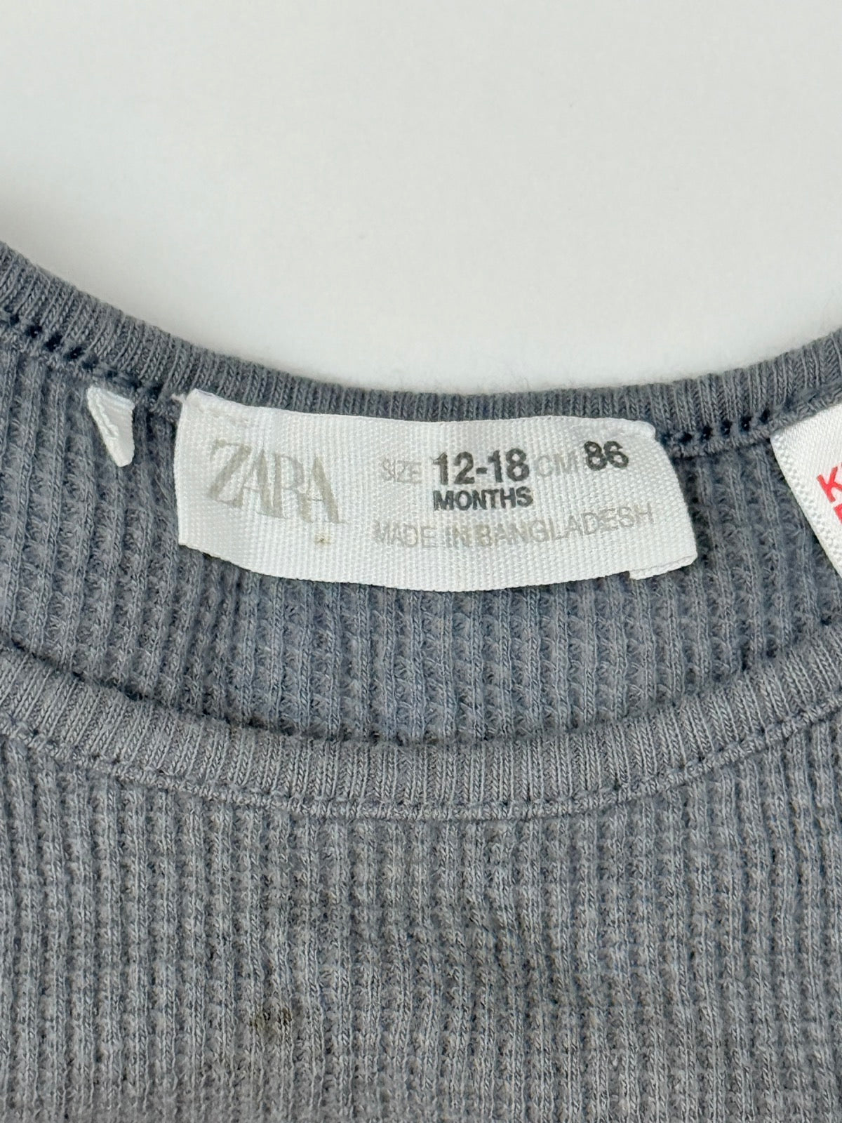 Zara Gray Waffle Knit Bodysuit 12-18 Months