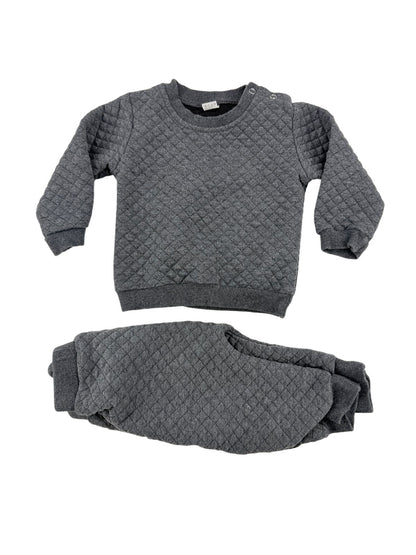 Gray Quilted Sweatshirt and Jogger Set 6-9M