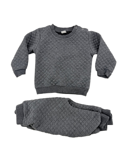 Gray Quilted Sweatshirt and Jogger Set 6-9M