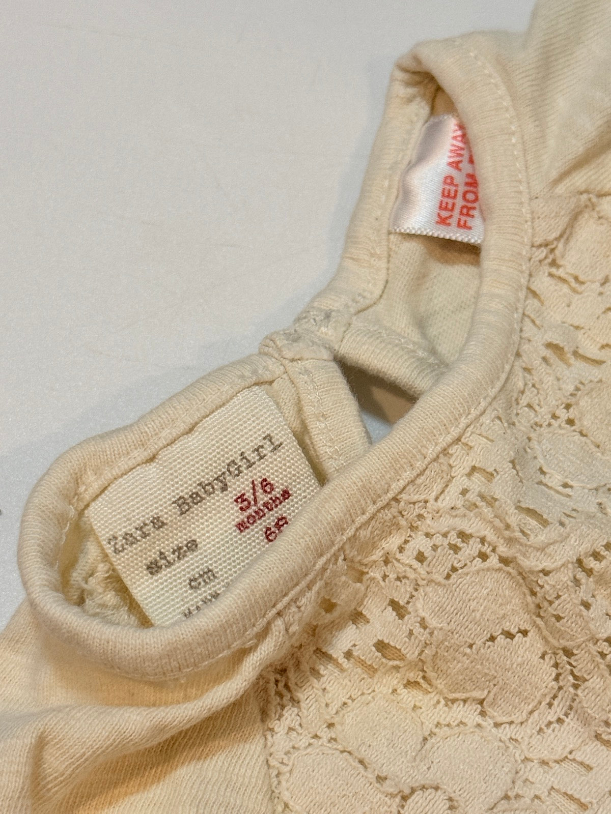 Zara Babygirl Cream Lace Top 3-6m