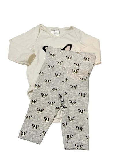 H&M French Bulldog Bodysuit Legging Set 4-6M