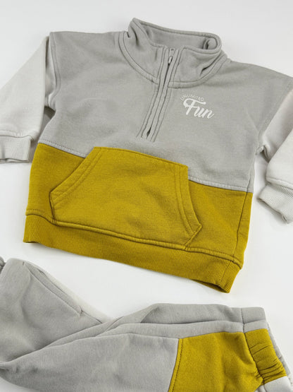 George Baby Gray Yellow Quarter-Zip Set 12M