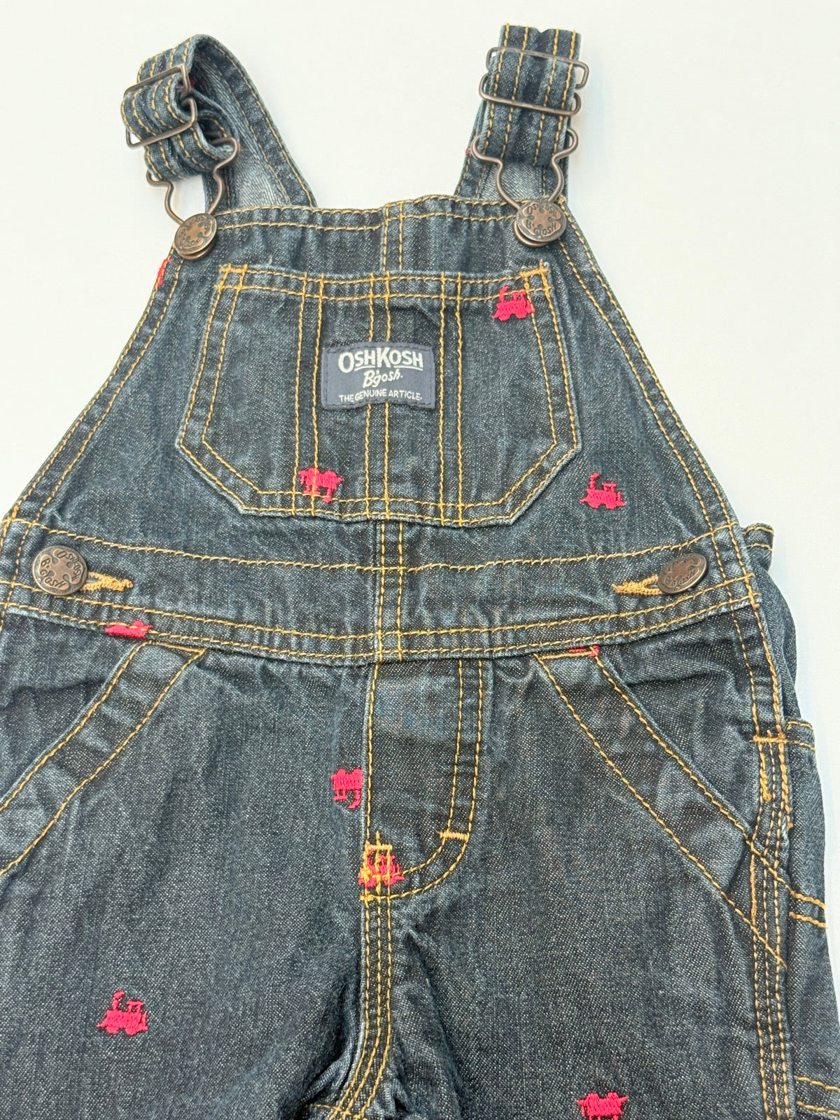 OshKosh B'gosh Denim Train Overalls 12 Months