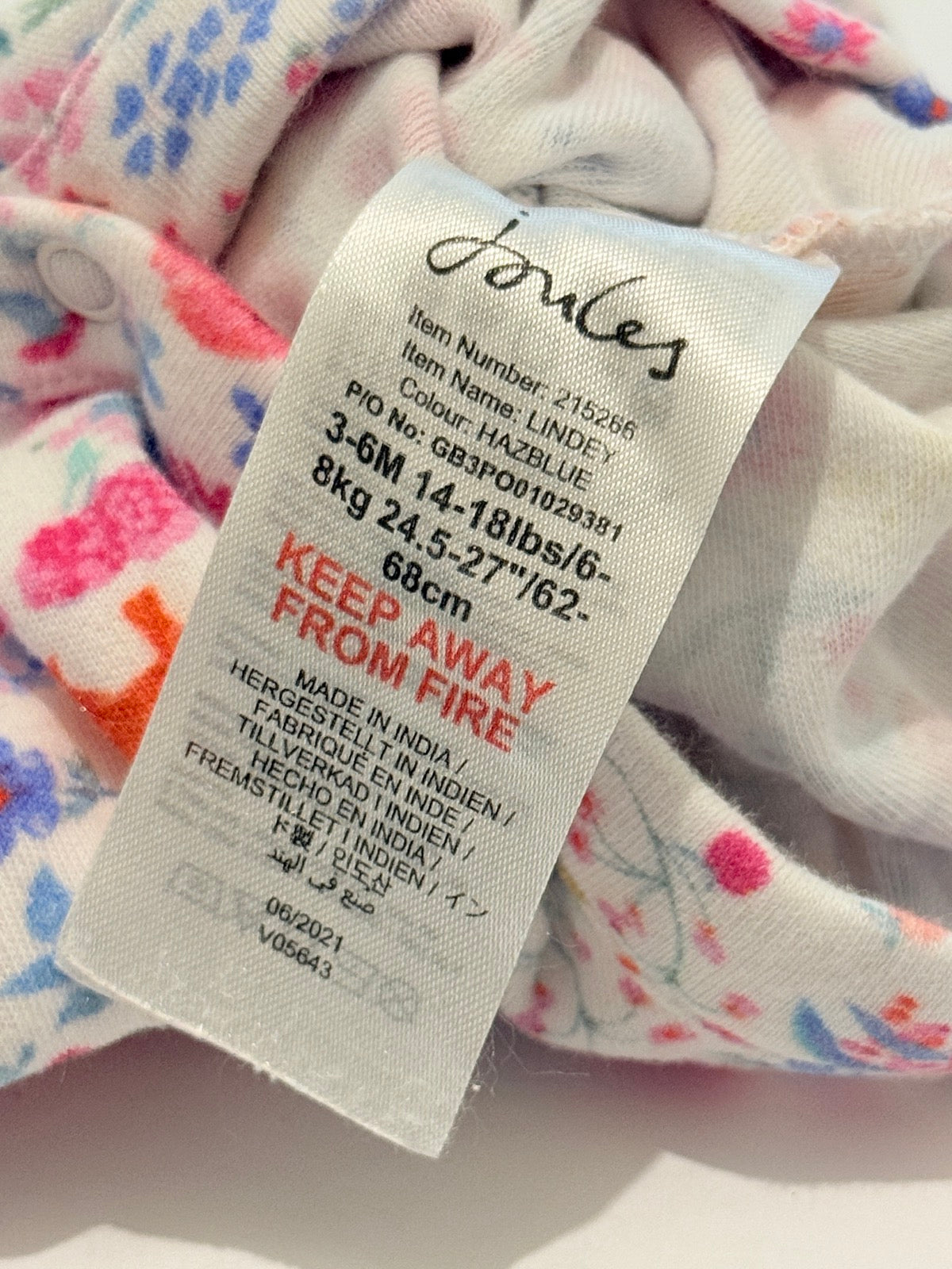 Joules Lindey Floral Bodysuit 3-6M