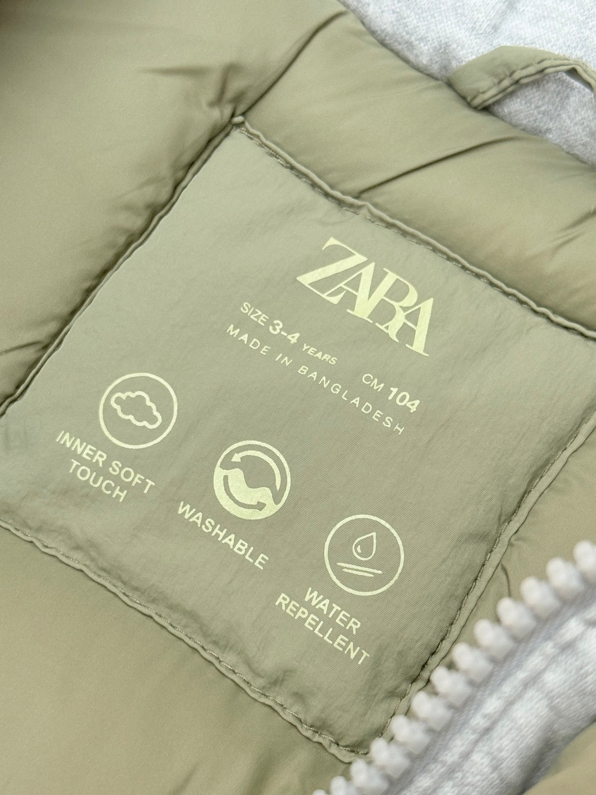 Zara Olive Puffer Vest with Hood 3-4Y