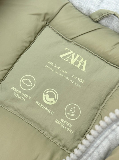 Zara Olive Puffer Vest with Hood 3-4Y