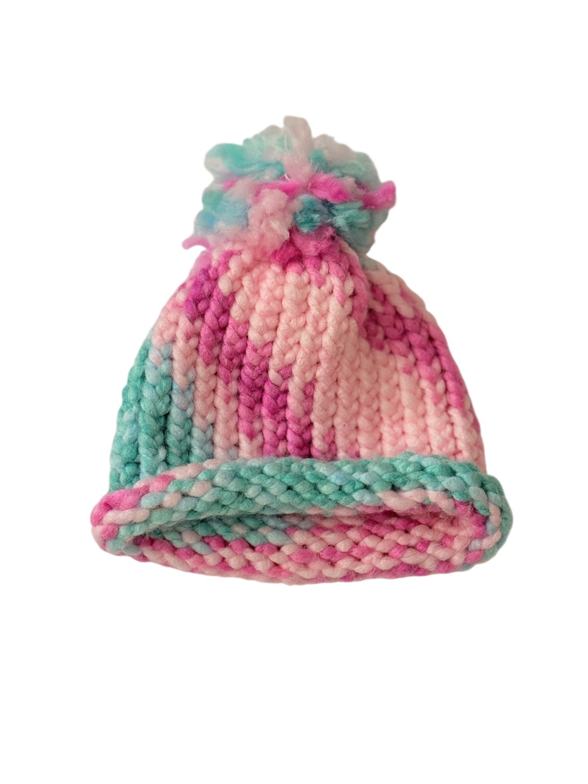 Handmade Knit Pom Pom Baby Hat 0-6M