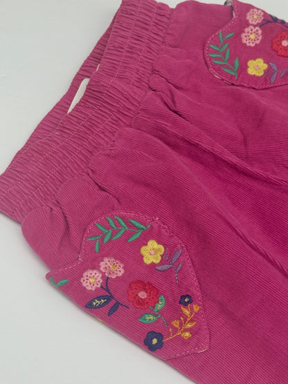 Mini Boden Pink Corduroy Floral Pants 4Y