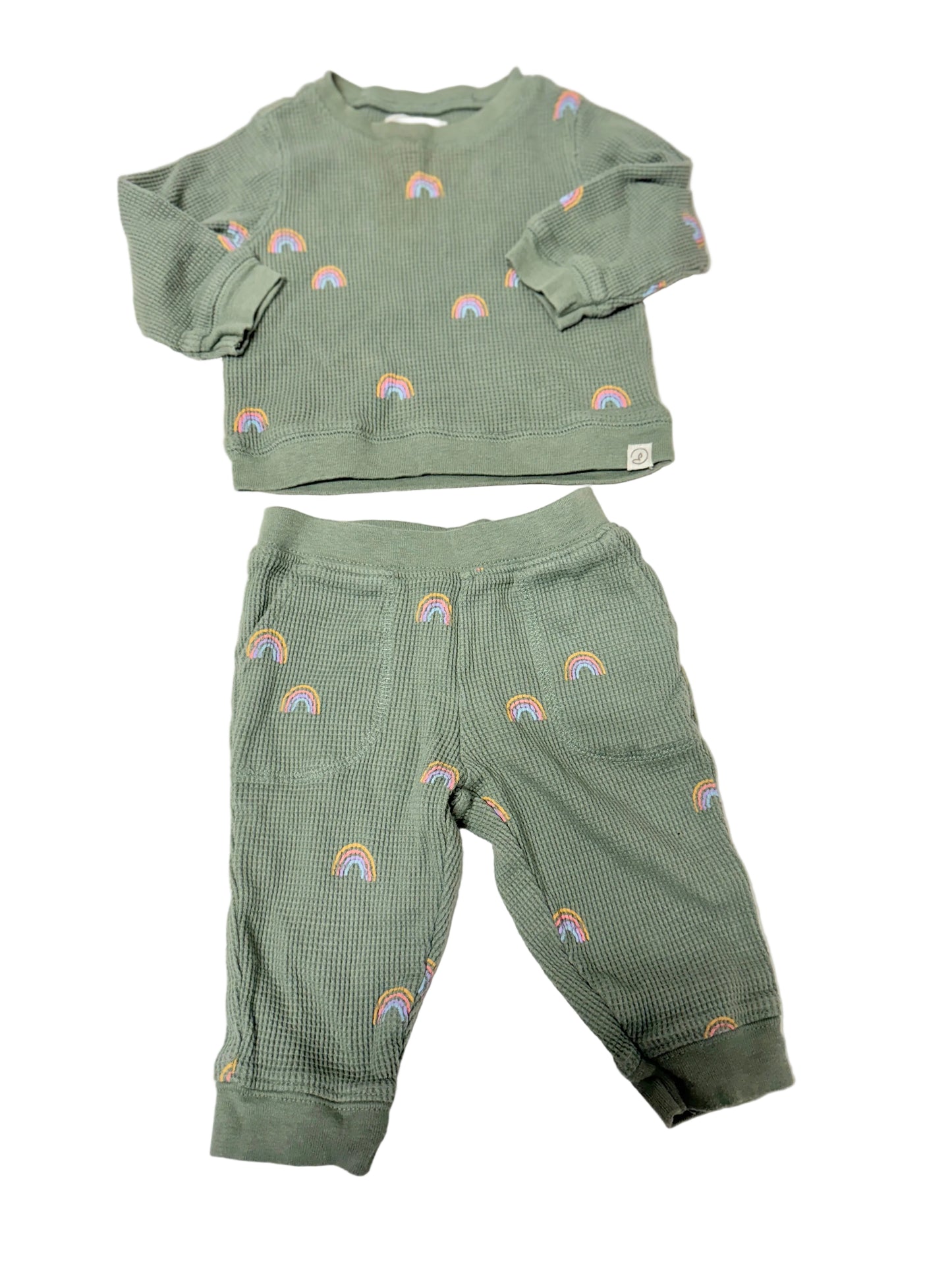 Little Planet by Carter’s Organic Waffle Knit Set | Green Rainbow Print | Size 6M