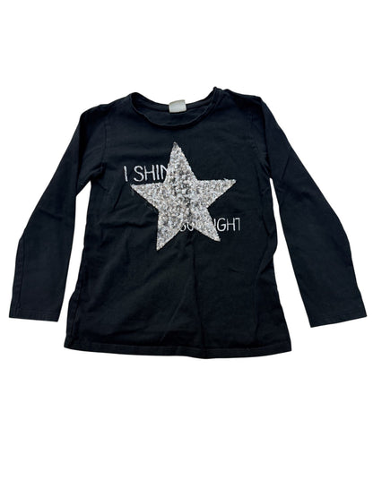 Zara Girls Black Sequin Star T-Shirt Size 6/7