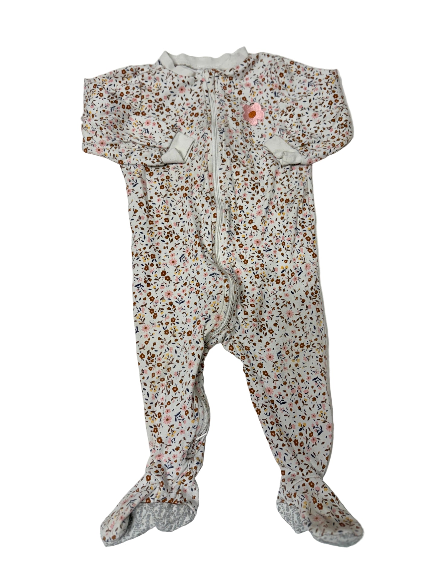 Pekkle Baby Footed Pajama Sleeper | Floral Print | Cream | Size 12M x2 Sold Individually