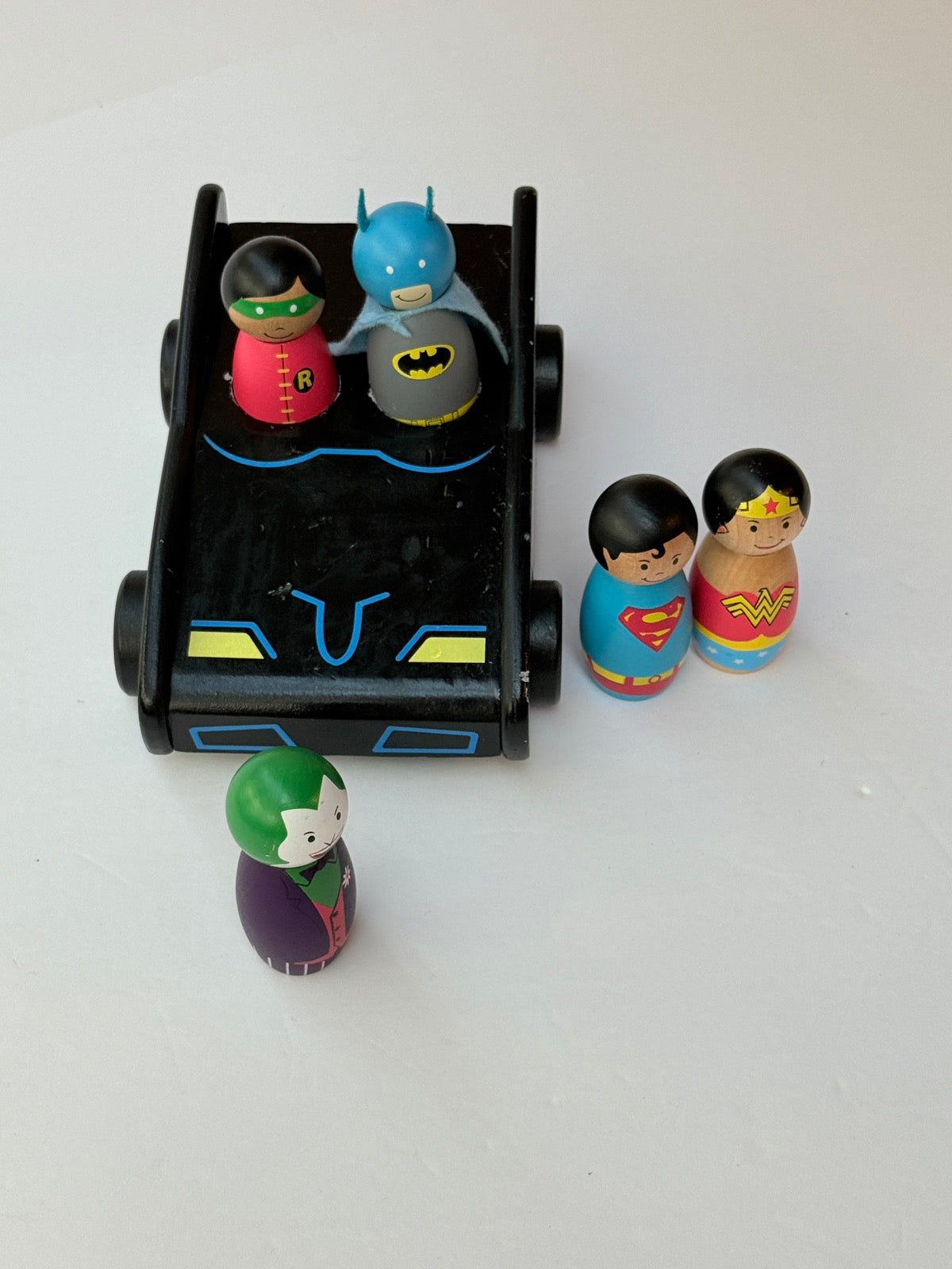 DC Comics Wooden Batmobile Peg Doll Set