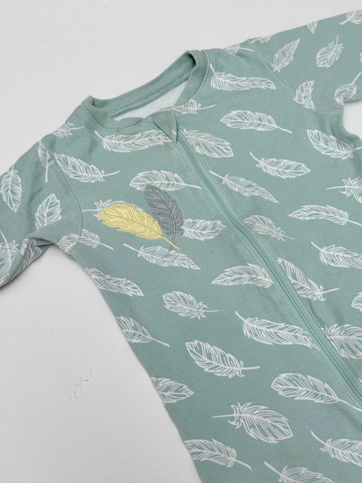 Tuffy Feather Print Footed Sleeper 6M