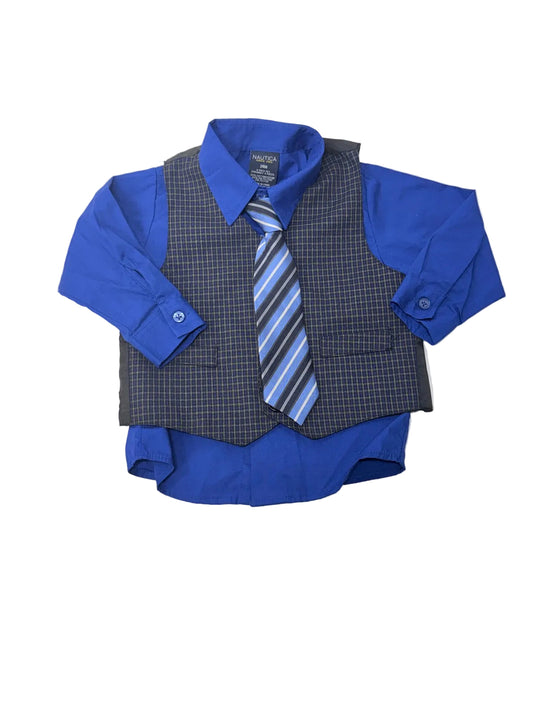 Nautica Blue Dress Shirt Vest Tie Set 24M