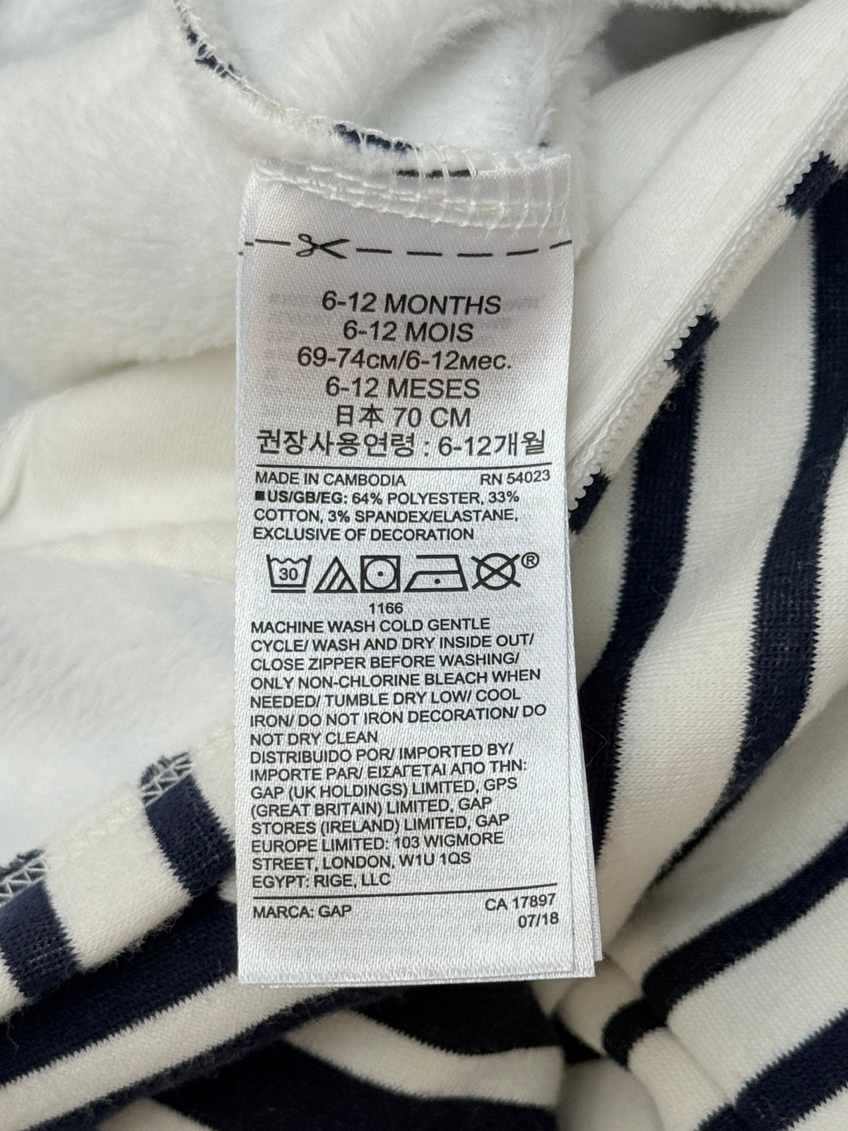 Baby Gap Striped Bear Hoodie 6-12M