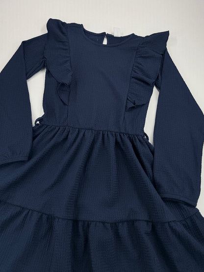 B.Nosy Navy Ruffle Tiered Dress Size 8