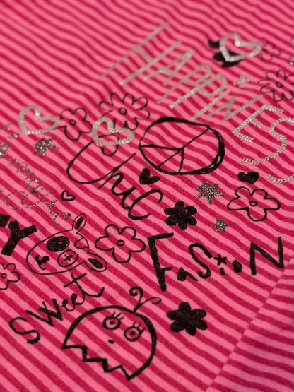 Losan Pink Striped Graphic T-Shirt Size 4