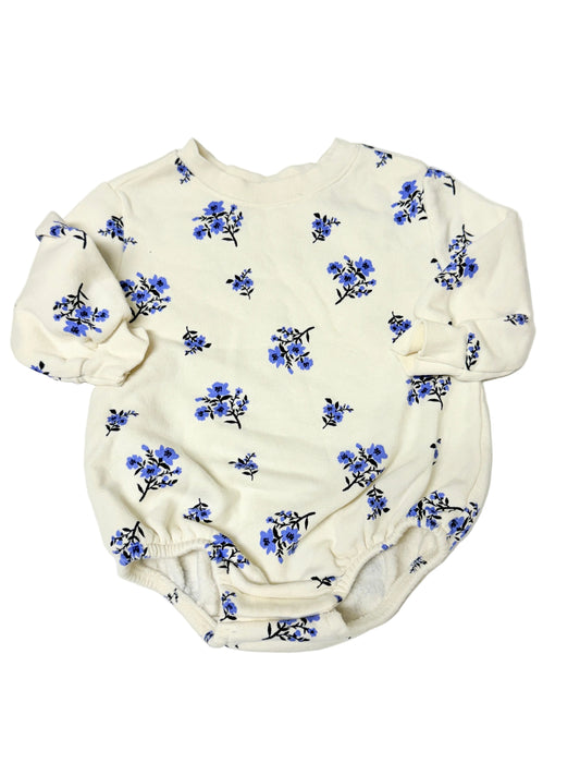 Old Navy Baby Floral Bubble Romper | Cream with Blue Flowers | Size 6–12M