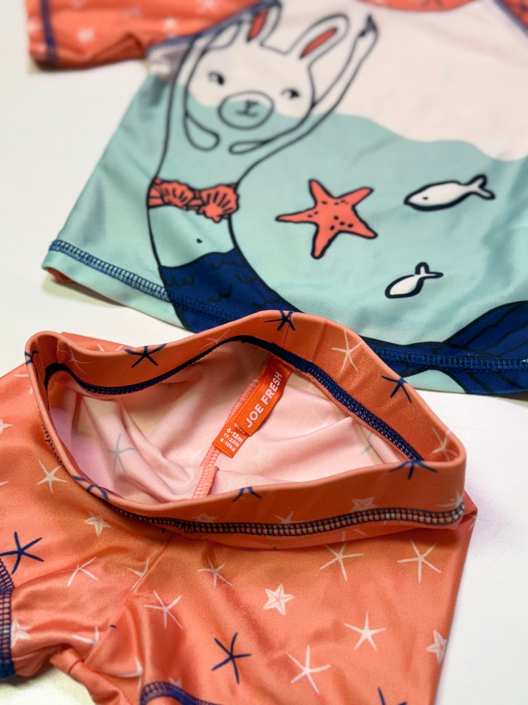 Ensemble de bain anti-UV pour bébé Joe Fresh avec imprimé lapin sirène – 6-12 mois