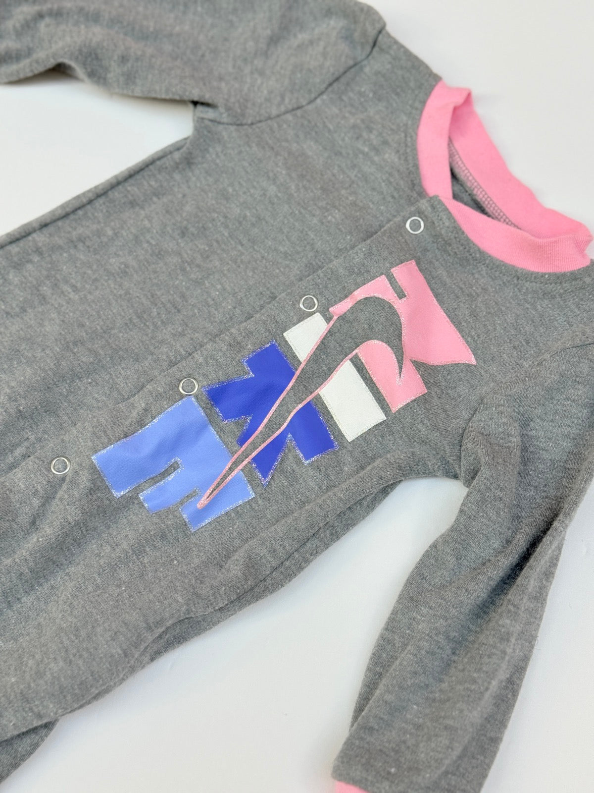 Nike Gray Pink Footed Sleeper Romper 9M