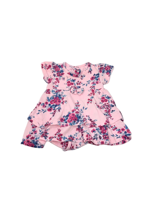 Floral Pink Ruffle Baby Romper Dress 6-9m