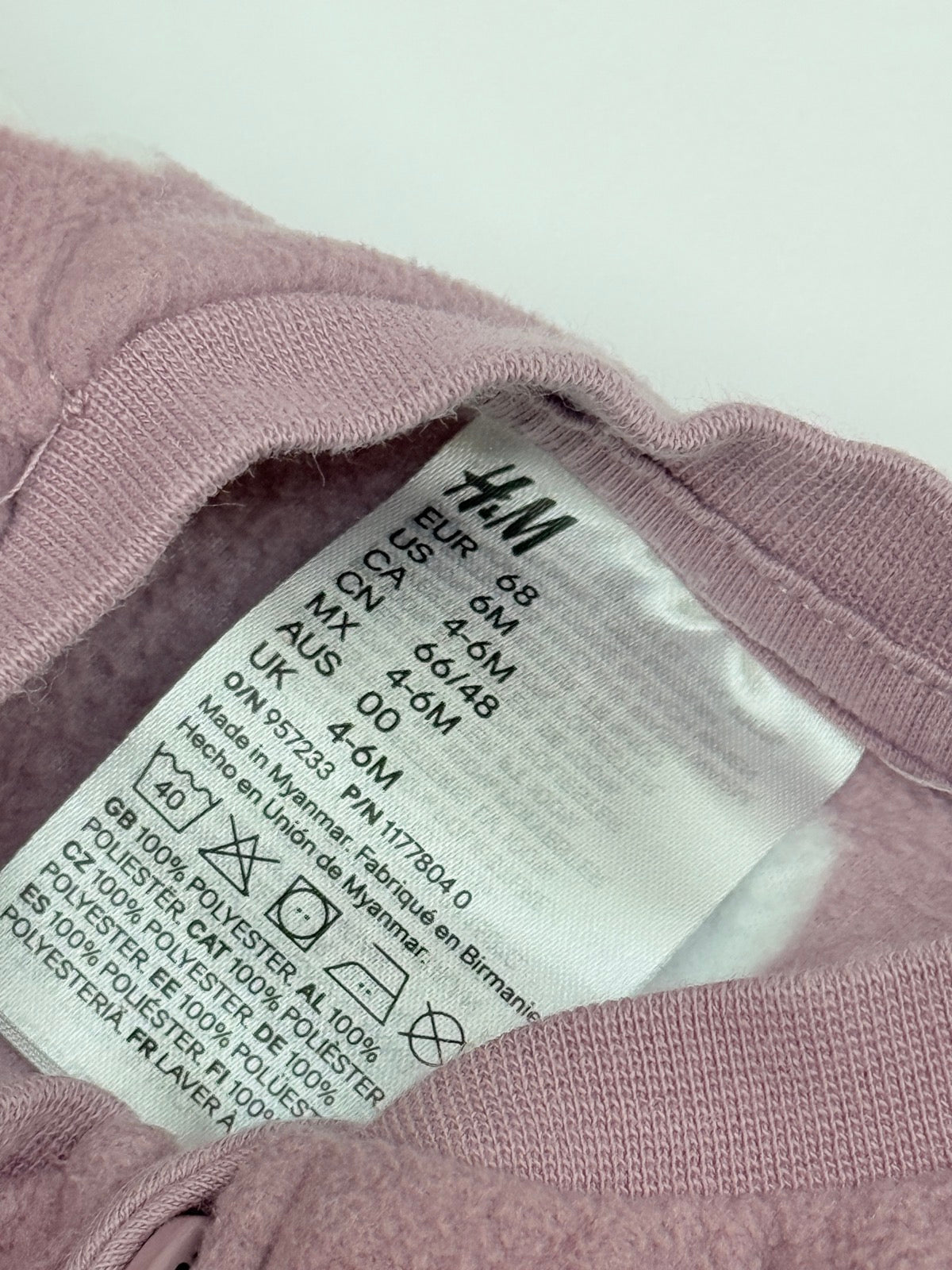 H&M Pink Heart Fleece Sleeper 4-6M