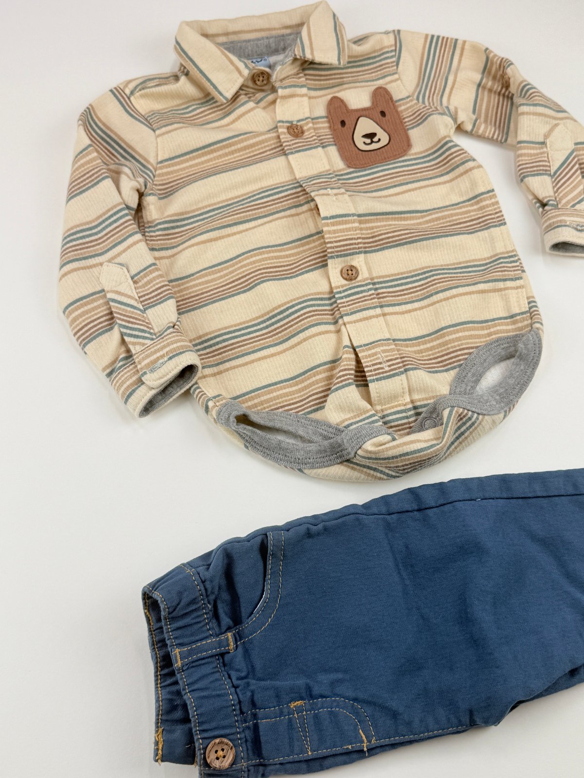 Little Lad Striped Bear Bodysuit & Pants Set 6/9M