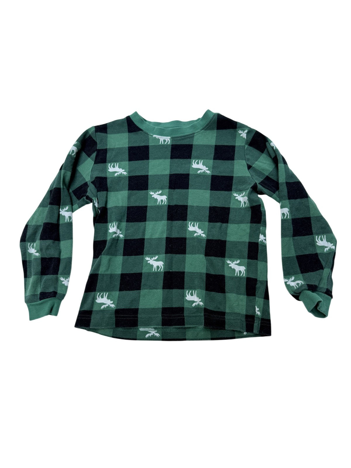 Pekkle Green Buffalo Plaid Moose Pajama Size 7/8