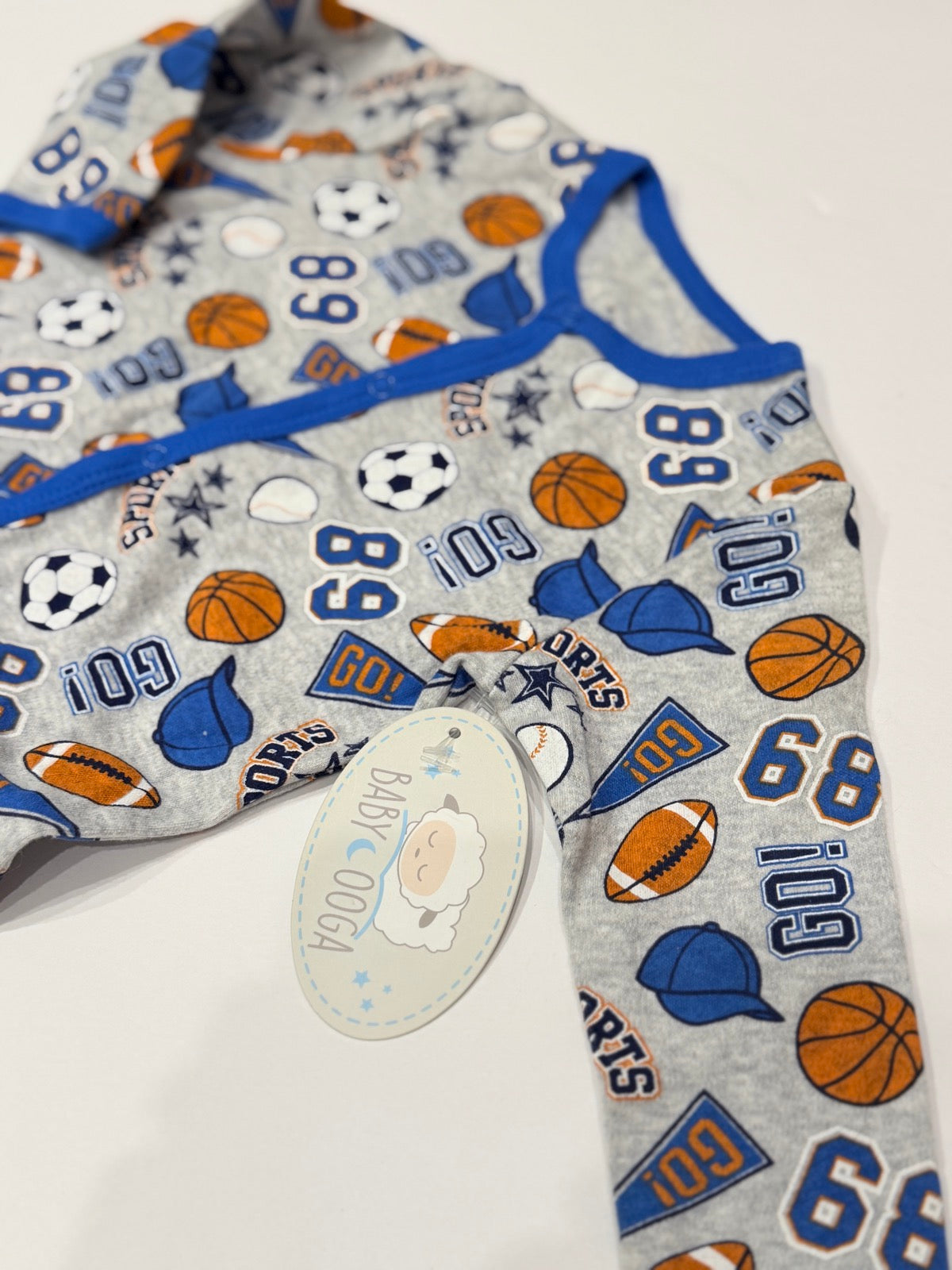 Baby Ooga Sports Print Footed Sleeper 6-9M