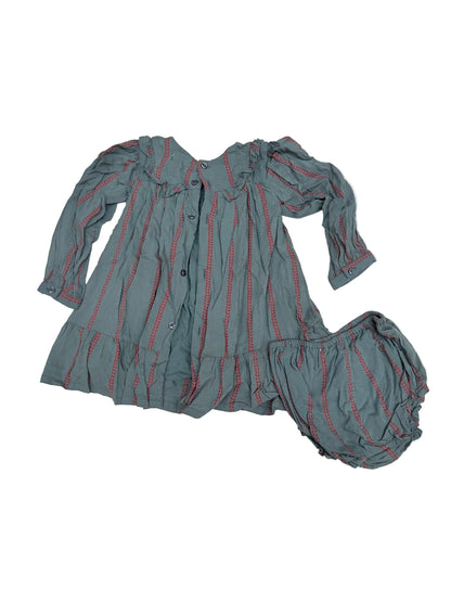 Gocco Teal Leaf Print Dress Set 12-18m
