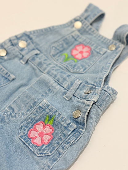 Teddy's Choice Floral Denim Overalls 3/6M