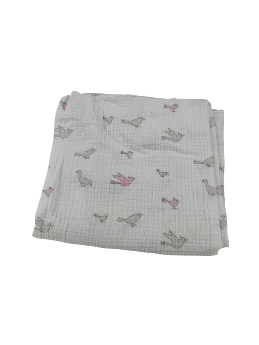 Pink and Gray Bird Print Muslin Swaddle Blanket