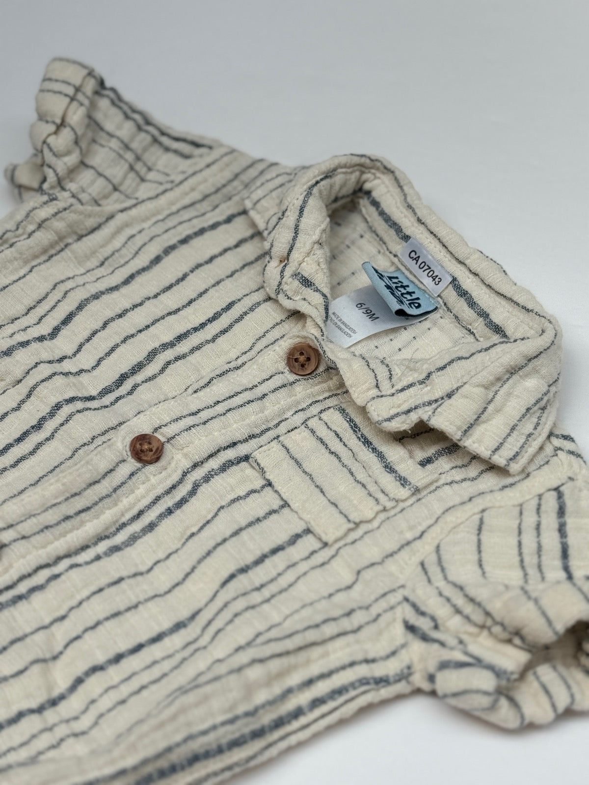 Little Lad Striped Button Romper 6 9M