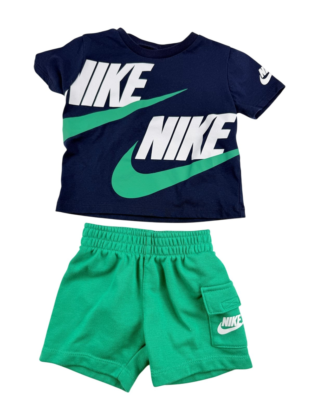 Nike Navy T-Shirt and Green Cargo Shorts Set 12M