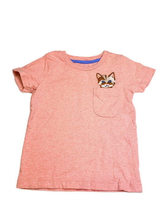 Mini Boden Pink Cat Embroidered T-Shirt 4-5Y